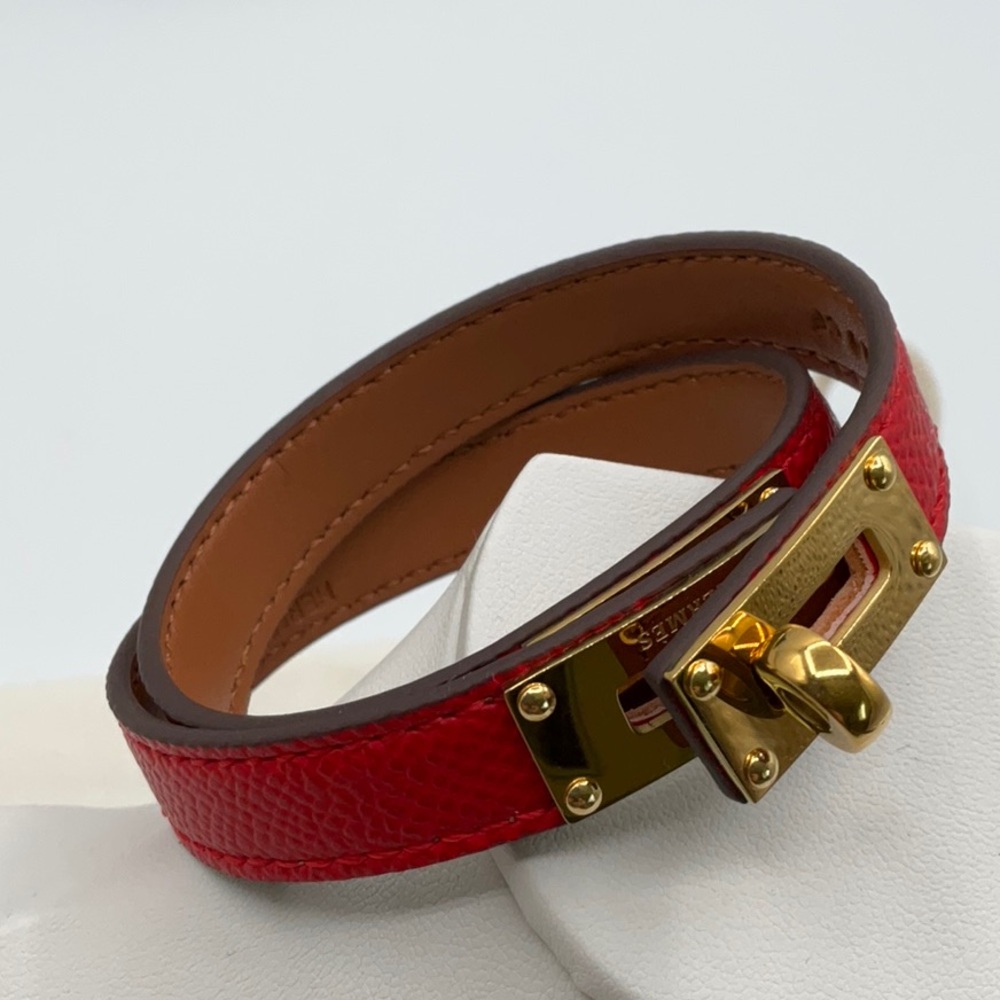 Red Leather Wrap Bracelet with Gold Clasp